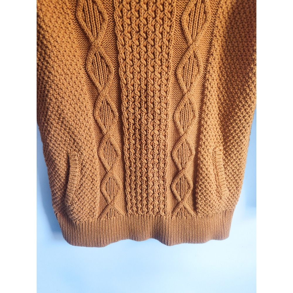 LL Bean Signature Sweater Medium Fisherman Cable Knit Cowl Funnel Neck Pocket - Picture 5 of 7